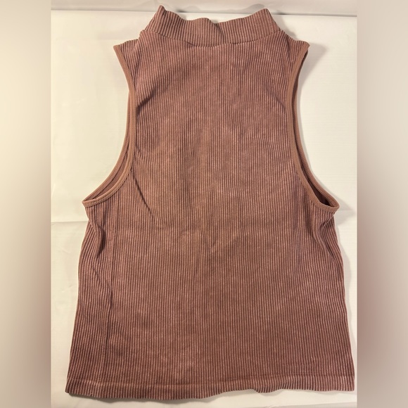 One Step Up, Dusty Rose Ribbed Fitted Sleeveless Mock Turtle Neck - Picture 2 of 4